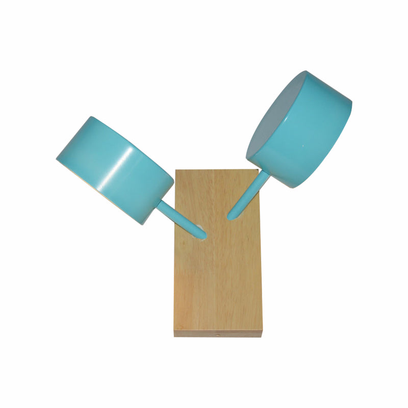 Double Drum Shade Wall Mounted Light Contemporary Metal 2 Bulbs Black/White/Blue Wall Lighting Fixture for Kitchen Clearhalo 'Cast Iron' 'Glass' 'Industrial' 'Modern wall lights' 'Modern' 'Tiffany' 'Traditional wall lights' 'Wall Lamps & Sconces' 'Wall Lights' Lighting' 370262