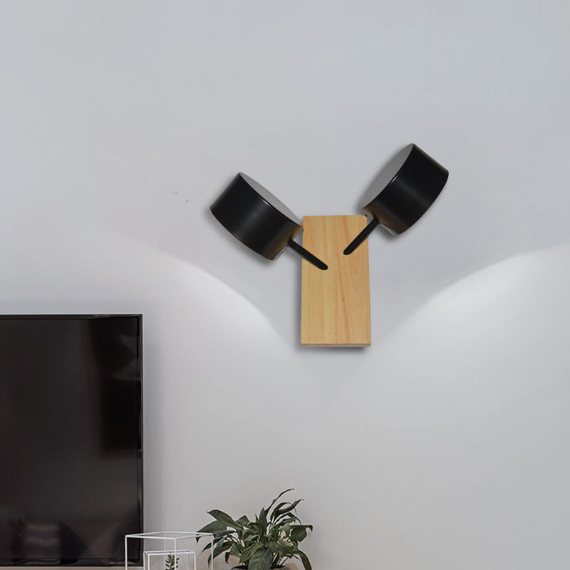 Double Drum Shade Wall Mounted Light Contemporary Metal 2 Bulbs Black/White/Blue Wall Lighting Fixture for Kitchen Black Clearhalo 'Cast Iron' 'Glass' 'Industrial' 'Modern wall lights' 'Modern' 'Tiffany' 'Traditional wall lights' 'Wall Lamps & Sconces' 'Wall Lights' Lighting' 370263