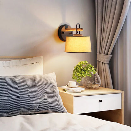 1 Bulb Drum Shade Wall Lighting Fixture Modernist Fabric Bedroom Wall Lamp in Grey Grey Clearhalo 'Modern wall lights' 'Modern' 'Wall Lamps & Sconces' 'Wall Lights' Lighting' 370280