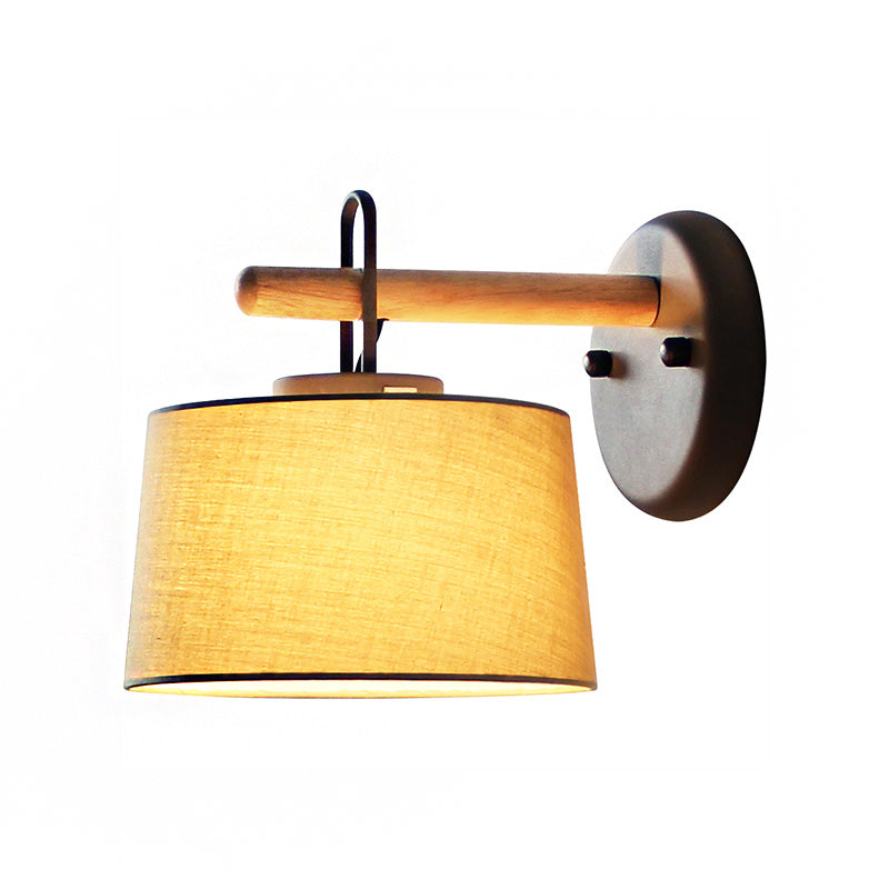 1 Bulb Drum Shade Wall Lighting Fixture Modernist Fabric Bedroom Wall Lamp in Grey Clearhalo 'Modern wall lights' 'Modern' 'Wall Lamps & Sconces' 'Wall Lights' Lighting' 370282