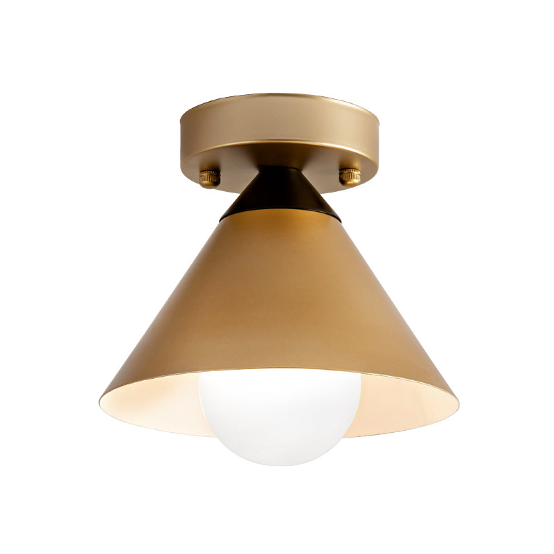 1 Head Golden Ceiling Flush Mount Light with Cone Metal Shade Minimalist Flushmount Ceiling Lamp for Kitchen Clearhalo 'Ceiling Lights' 'Close To Ceiling Lights' 'Close to ceiling' 'Semi-flushmount' Lighting' 370374