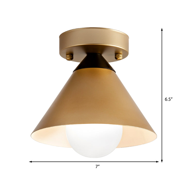 1 Head Golden Ceiling Flush Mount Light with Cone Metal Shade Minimalist Flushmount Ceiling Lamp for Kitchen Clearhalo 'Ceiling Lights' 'Close To Ceiling Lights' 'Close to ceiling' 'Semi-flushmount' Lighting' 370375