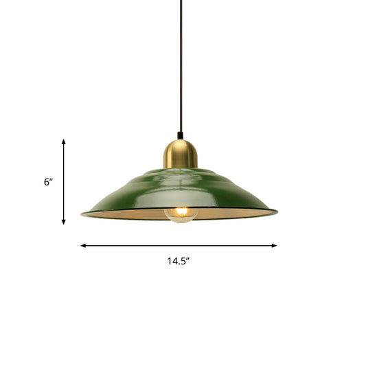 14.5/16 Inch Wide Cone/Barn Pendant Light Loft Metal 1 Light Pendant Ceiling Light in Polished Green Clearhalo 'Art Deco Pendants' 'Cast Iron' 'Ceiling Lights' 'Ceramic' 'Crystal' 'Industrial Pendants' 'Industrial' 'Metal' 'Middle Century Pendants' 'Pendant Lights' 'Pendants' 'Tiffany' Lighting' 370380