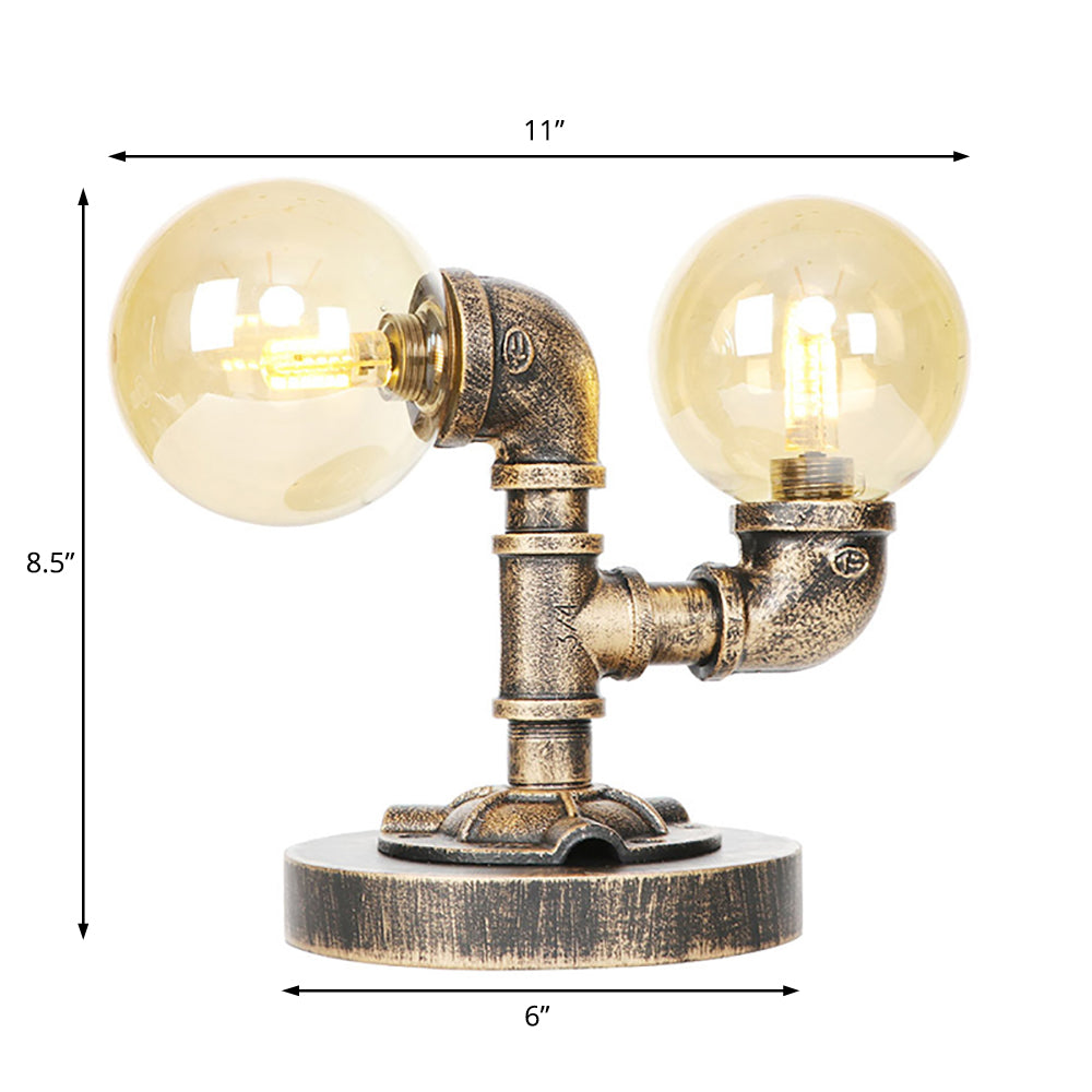 Clear/Amber Glass Round Shade Task Lighting Vintage Style 2 Lights Coffee Shop Desk Lamp in Antique Silver/Bronze Clearhalo 'Lamps' 'Table Lamps' Lighting' 370461