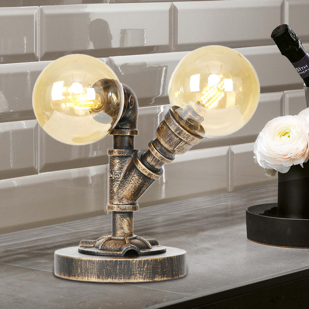 Clear/Amber Glass Round Shade Task Lighting Vintage Style 2 Lights Coffee Shop Desk Lamp in Antique Silver/Bronze Amber B Clearhalo 'Lamps' 'Table Lamps' Lighting' 370462