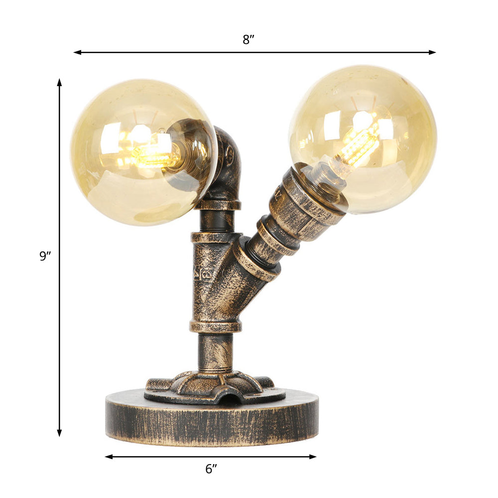 Clear/Amber Glass Round Shade Task Lighting Vintage Style 2 Lights Coffee Shop Desk Lamp in Antique Silver/Bronze Clearhalo 'Lamps' 'Table Lamps' Lighting' 370465