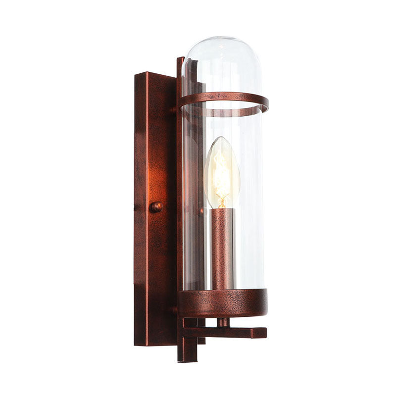 1 Light Tubular/Tube/Cylinder Wall Lamp Industrial Rust Clear Glass Sconce Light Fixture for Dining Room Clearhalo 'Art deco wall lights' 'Cast Iron' 'Glass' 'Industrial wall lights' 'Industrial' 'Middle century wall lights' 'Modern' 'Rustic wall lights' 'Tiffany' 'Traditional wall lights' 'Wall Lamps & Sconces' 'Wall Lights' Lighting' 370516