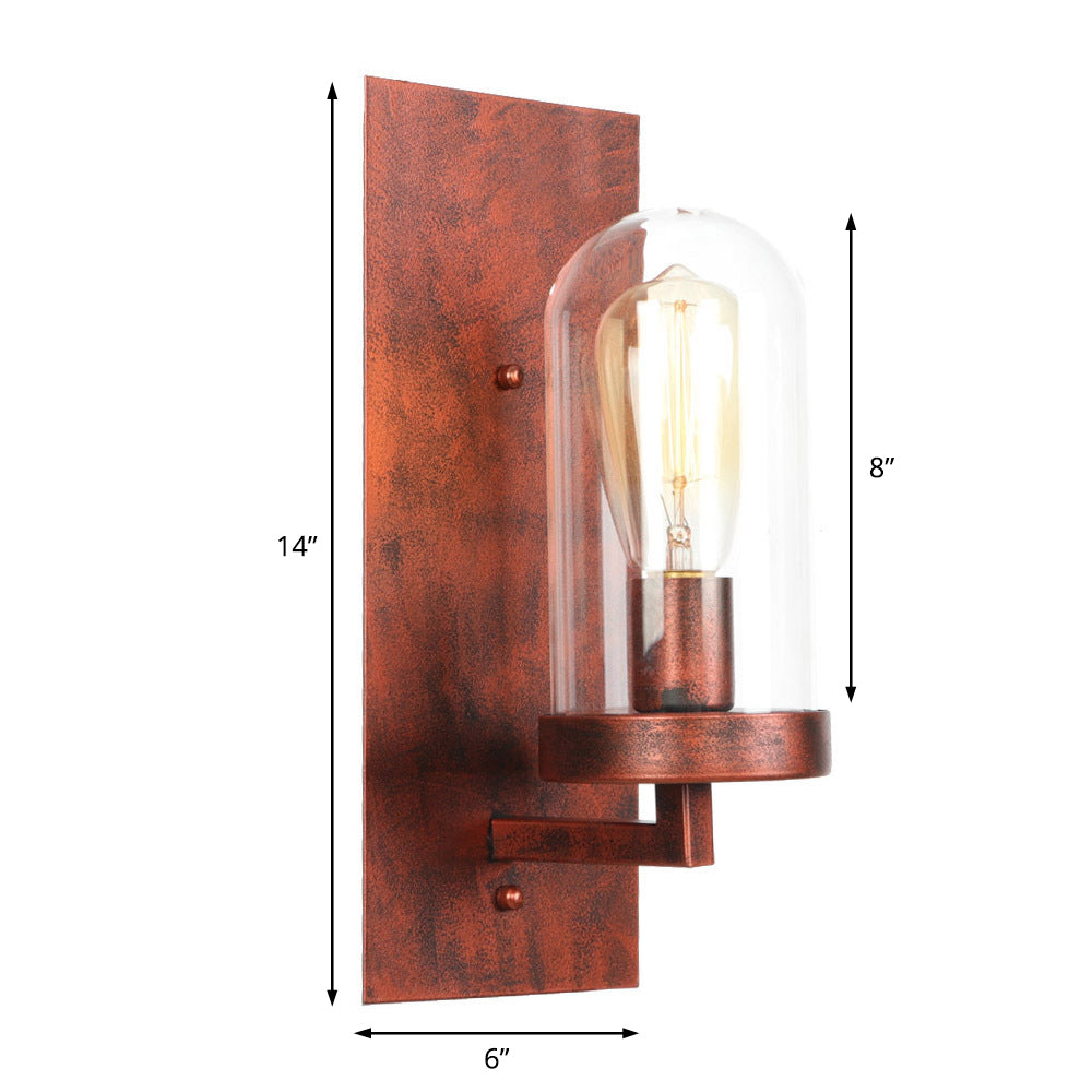 1 Light Tubular/Tube/Cylinder Wall Lamp Industrial Rust Clear Glass Sconce Light Fixture for Dining Room Clearhalo 'Art deco wall lights' 'Cast Iron' 'Glass' 'Industrial wall lights' 'Industrial' 'Middle century wall lights' 'Modern' 'Rustic wall lights' 'Tiffany' 'Traditional wall lights' 'Wall Lamps & Sconces' 'Wall Lights' Lighting' 370521