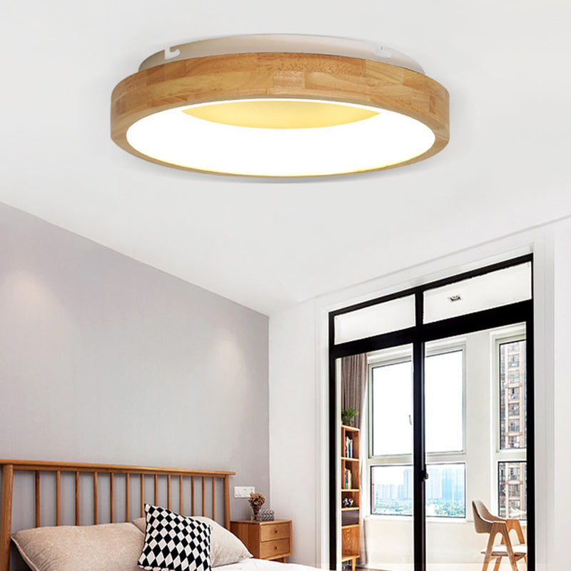Wood Circular Thin Flushmount Lighting Nordic Style Green/Blue LED Ceiling Mounted Light, 12"/16"/19.5" Width Green 12" Clearhalo 'Ceiling Lights' 'Close To Ceiling Lights' 'Close to ceiling' 'Flush mount' Lighting' 370560