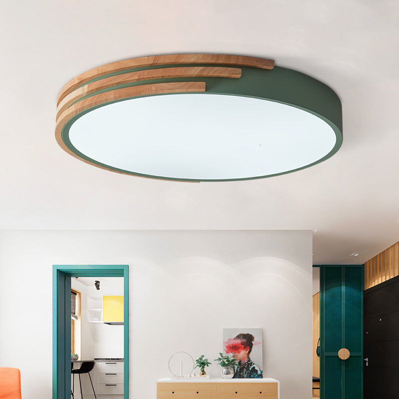 Nordic Style Round Ceiling Fixture Wood and Acrylic Unique Ceiling Lights Flush Mount in Grey/White/Green Green Clearhalo 'Ceiling Lights' 'Close To Ceiling Lights' 'Close to ceiling' 'Flush mount' Lighting' 370703