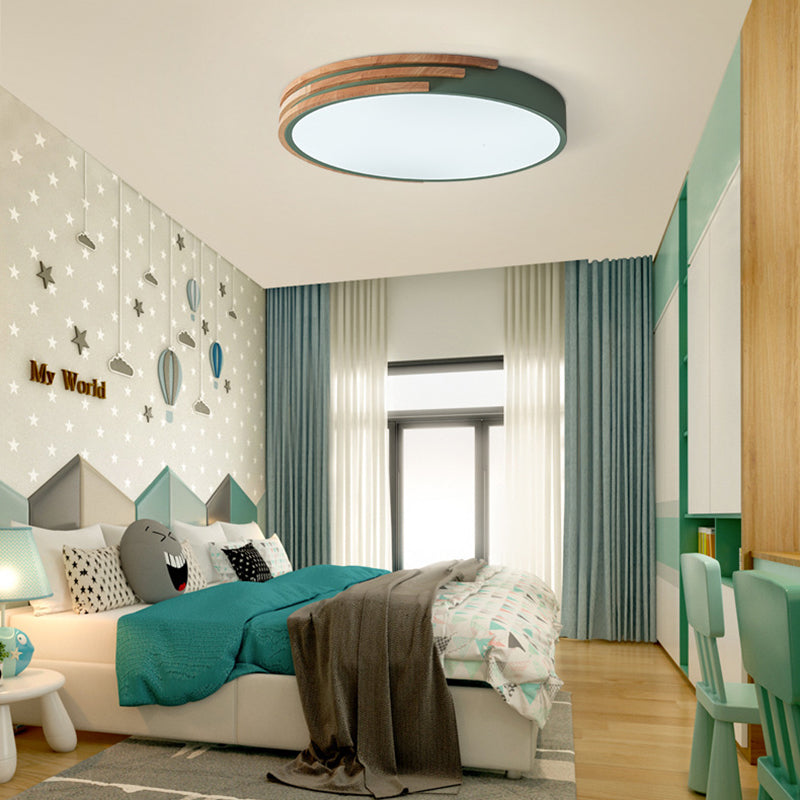 Nordic Style Round Ceiling Fixture Wood and Acrylic Unique Ceiling Lights Flush Mount in Grey/White/Green Clearhalo 'Ceiling Lights' 'Close To Ceiling Lights' 'Close to ceiling' 'Flush mount' Lighting' 370704