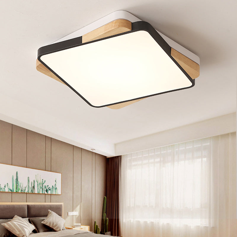 16"/19.5"/35.5" Acrylic Lighting Fixture Contemporary Rectangular Ceiling Lights Flush Mount in Black/White for Living Room Black 16" Clearhalo 'Ceiling Lights' 'Close To Ceiling Lights' 'Close to ceiling' 'Flush mount' Lighting' 370781