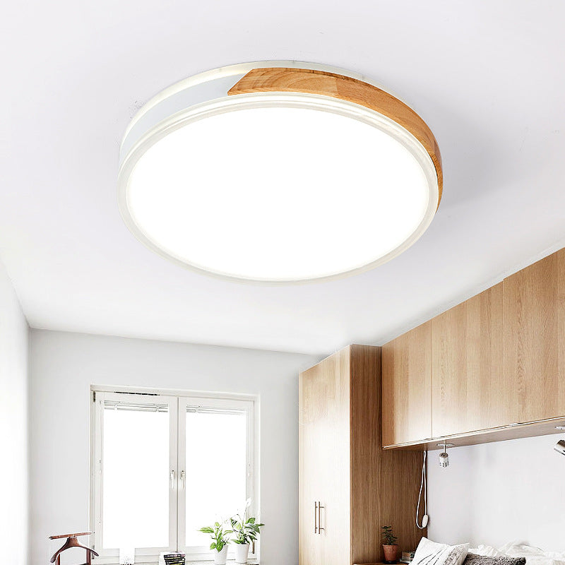 Warm/White Ceiling Light Flush Mount Modern Wood and Iron Flush Mount Light Fixture in White/Gold for Indoor Clearhalo 'Ceiling Lights' 'Close To Ceiling Lights' 'Close to ceiling' 'Flush mount' Lighting' 370811