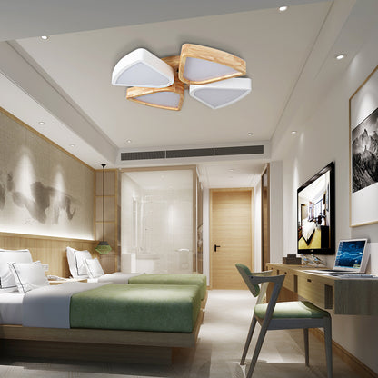 4/6 Lights Living Room Ceiling Lights Flush Mount, Modern Wood and Iron Lighting Fixture in Warm/White 4 Beige Clearhalo 'Ceiling Lights' 'Close To Ceiling Lights' 'Close to ceiling' 'Flush mount' Lighting' 370868