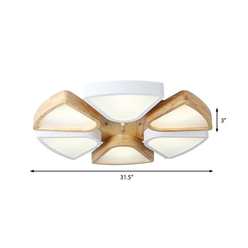 4/6 Lights Living Room Ceiling Lights Flush Mount, Modern Wood and Iron Lighting Fixture in Warm/White Clearhalo 'Ceiling Lights' 'Close To Ceiling Lights' 'Close to ceiling' 'Flush mount' Lighting' 370875