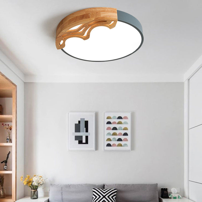 Thin Round Acrylic Flushmount Nordic White/Grey/Green LED Ceiling Lighting with Wavy Wood Pattern, White Light/Remote Control Stepless Dimming Grey Clearhalo 'Ceiling Lights' 'Close To Ceiling Lights' 'Close to ceiling' 'Flush mount' Lighting' 370939