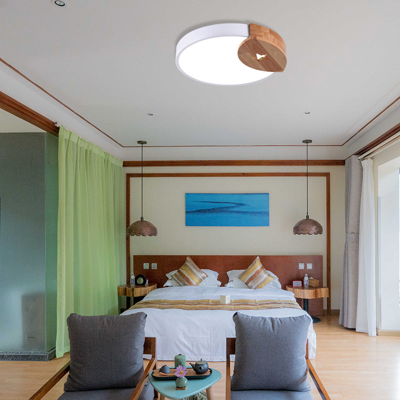 White Round Thin Ceiling Fixture Simple Acrylic 9"/12"/20" Wide LED Flush Mounted Lamp with Wood Guard, Warm/White Light White 9" Clearhalo 'Ceiling Lights' 'Close To Ceiling Lights' 'Close to ceiling' 'Flush mount' Lighting' 370945