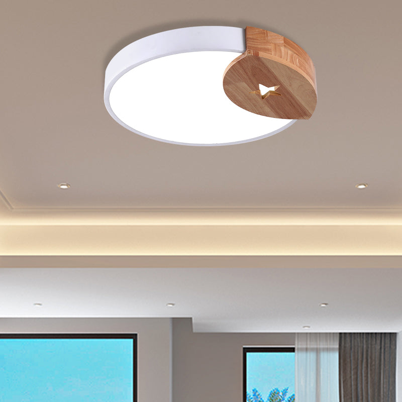 White Round Thin Ceiling Fixture Simple Acrylic 9"/12"/20" Wide LED Flush Mounted Lamp with Wood Guard, Warm/White Light Clearhalo 'Ceiling Lights' 'Close To Ceiling Lights' 'Close to ceiling' 'Flush mount' Lighting' 370946