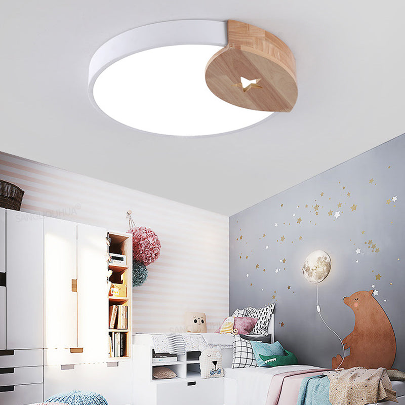 White Round Thin Ceiling Fixture Simple Acrylic 9"/12"/20" Wide LED Flush Mounted Lamp with Wood Guard, Warm/White Light White 12" Clearhalo 'Ceiling Lights' 'Close To Ceiling Lights' 'Close to ceiling' 'Flush mount' Lighting' 370949