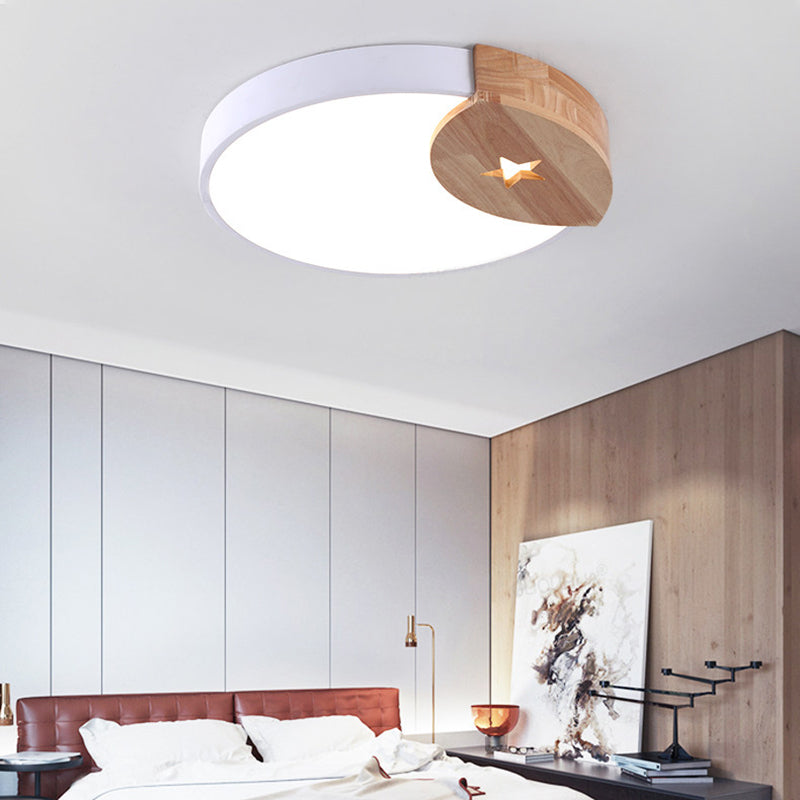 White Round Thin Ceiling Fixture Simple Acrylic 9"/12"/20" Wide LED Flush Mounted Lamp with Wood Guard, Warm/White Light White 16" Clearhalo 'Ceiling Lights' 'Close To Ceiling Lights' 'Close to ceiling' 'Flush mount' Lighting' 370952