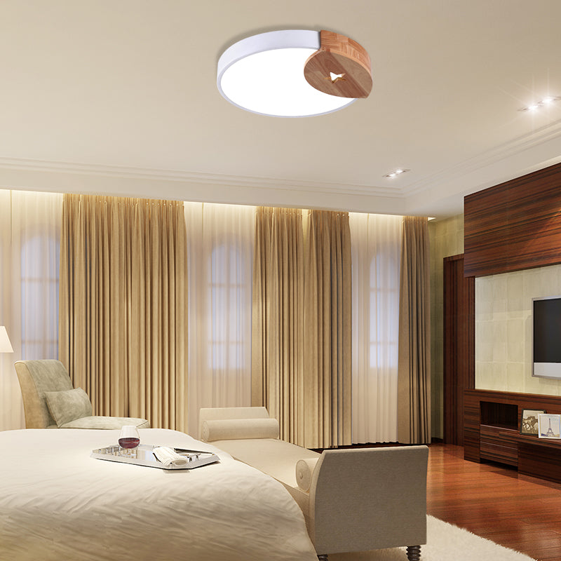 White Round Thin Ceiling Fixture Simple Acrylic 9"/12"/20" Wide LED Flush Mounted Lamp with Wood Guard, Warm/White Light Clearhalo 'Ceiling Lights' 'Close To Ceiling Lights' 'Close to ceiling' 'Flush mount' Lighting' 370953