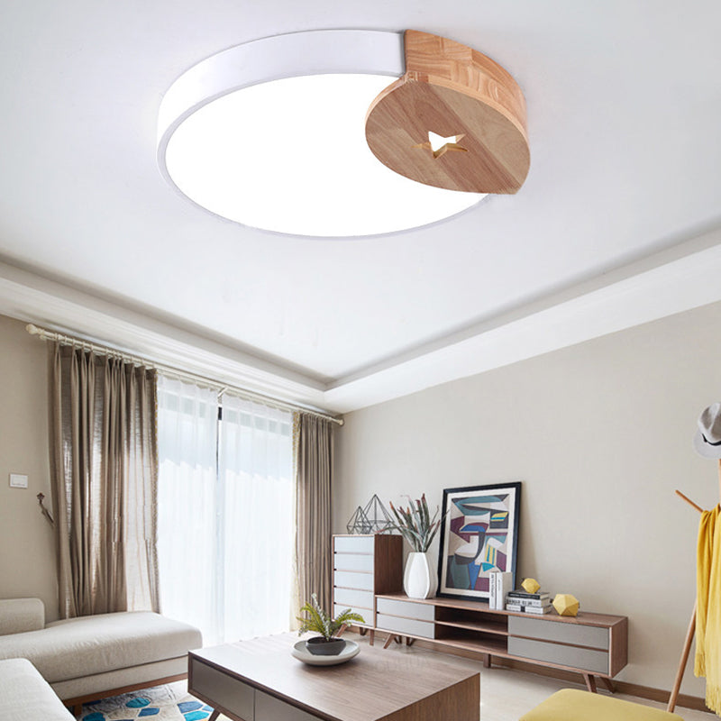 White Round Thin Ceiling Fixture Simple Acrylic 9"/12"/20" Wide LED Flush Mounted Lamp with Wood Guard, Warm/White Light White 20" Clearhalo 'Ceiling Lights' 'Close To Ceiling Lights' 'Close to ceiling' 'Flush mount' Lighting' 370955