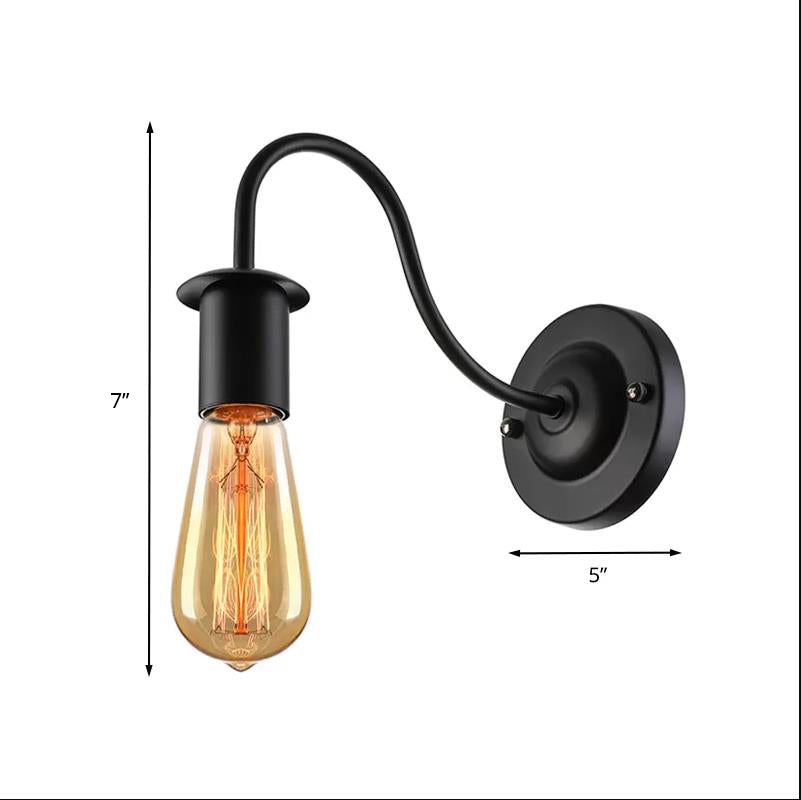 7"/11" Dia 1 Head Wall Lighting Vintage Gooseneck Arm Metal Wall Lamp with Bare Bulb in Black Clearhalo 'Art deco wall lights' 'Cast Iron' 'Glass' 'Industrial wall lights' 'Industrial' 'Middle century wall lights' 'Modern' 'Rustic wall lights' 'Tiffany' 'Traditional wall lights' 'Wall Lamps & Sconces' 'Wall Lights' Lighting' 370958
