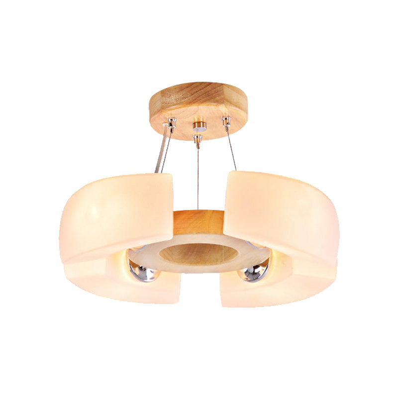 4/6 Light Wooden Ceiling Light Fixture Modern Unique Round Flush Mount Light, Warm/White Clearhalo 'Carpenter Chandeliers' 'Ceiling Lights' 'Chandeliers' 'Industrial' 'Modern Chandeliers' 'Modern' Lighting' 371036