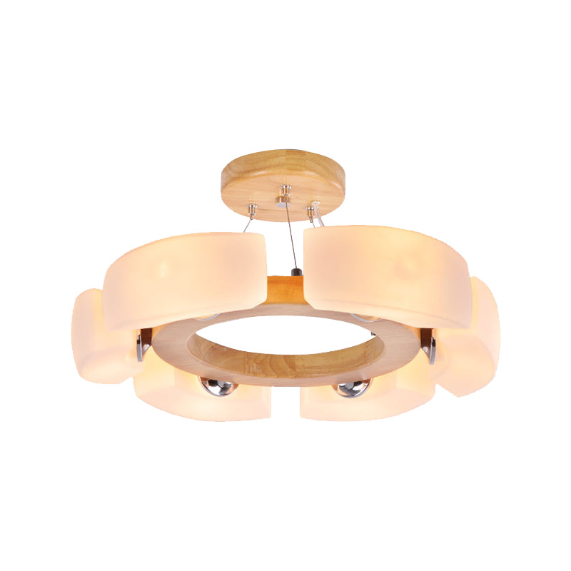 4/6 Light Wooden Ceiling Light Fixture Modern Unique Round Flush Mount Light, Warm/White Clearhalo 'Carpenter Chandeliers' 'Ceiling Lights' 'Chandeliers' 'Industrial' 'Modern Chandeliers' 'Modern' Lighting' 371040