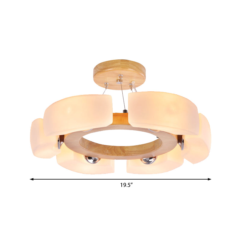 4/6 Light Wooden Ceiling Light Fixture Modern Unique Round Flush Mount Light, Warm/White Clearhalo 'Carpenter Chandeliers' 'Ceiling Lights' 'Chandeliers' 'Industrial' 'Modern Chandeliers' 'Modern' Lighting' 371041