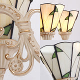 Tiffany Cone Pendant Light 9/11 Lights Stained Glass Chandelier in Beige with Leaf Pattern Clearhalo 'Ceiling Lights' 'Chandeliers' 'Industrial' 'Middle Century Chandeliers' 'Tiffany Chandeliers' 'Tiffany close to ceiling' 'Tiffany' Lighting' 37141