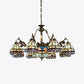 Stained Glass Bowl-Shaped Pendant Light Fixture Baroque 9/11 Lights Blue Hanging Chandelier for Bedroom Clearhalo 'Ceiling Lights' 'Chandeliers' 'Industrial' 'Middle Century Chandeliers' 'Tiffany Chandeliers' 'Tiffany close to ceiling' 'Tiffany' Lighting' 37147