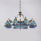 Stained Glass Bowl-Shaped Pendant Light Fixture Baroque 9/11 Lights Blue Hanging Chandelier for Bedroom Clearhalo 'Ceiling Lights' 'Chandeliers' 'Industrial' 'Middle Century Chandeliers' 'Tiffany Chandeliers' 'Tiffany close to ceiling' 'Tiffany' Lighting' 37148