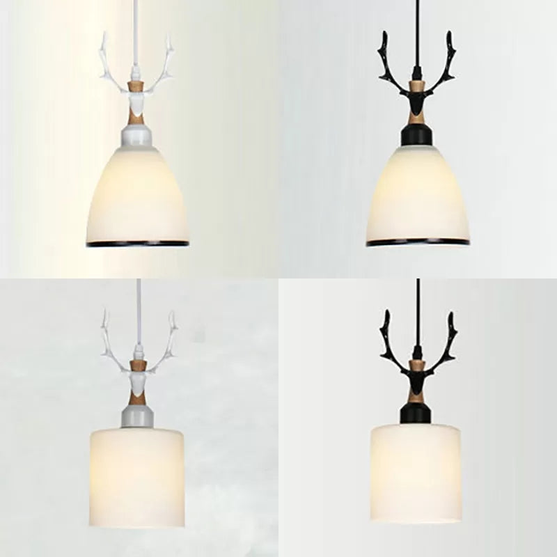Cloth Shop Antlers Pendant Lamp Opal Glass 1 Bulb Rustic Style Suspension Light Clearhalo 'Ceiling Lights' 'Glass shade' 'Glass' 'Pendant Lights' 'Pendants' Lighting' 37203