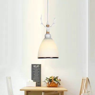 Cloth Shop Antlers Pendant Lamp Opal Glass 1 Bulb Rustic Style Suspension Light White Dome Clearhalo 'Ceiling Lights' 'Glass shade' 'Glass' 'Pendant Lights' 'Pendants' Lighting' 37205