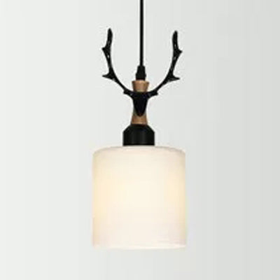 Cloth Shop Antlers Pendant Lamp Opal Glass 1 Bulb Rustic Style Suspension Light Clearhalo 'Ceiling Lights' 'Glass shade' 'Glass' 'Pendant Lights' 'Pendants' Lighting' 37209
