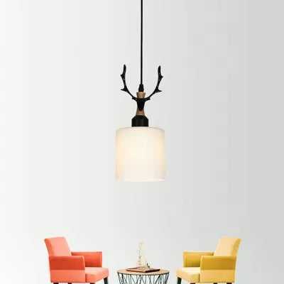 Cloth Shop Antlers Pendant Lamp Opal Glass 1 Bulb Rustic Style Suspension Light Black Cylinder Clearhalo 'Ceiling Lights' 'Glass shade' 'Glass' 'Pendant Lights' 'Pendants' Lighting' 37210