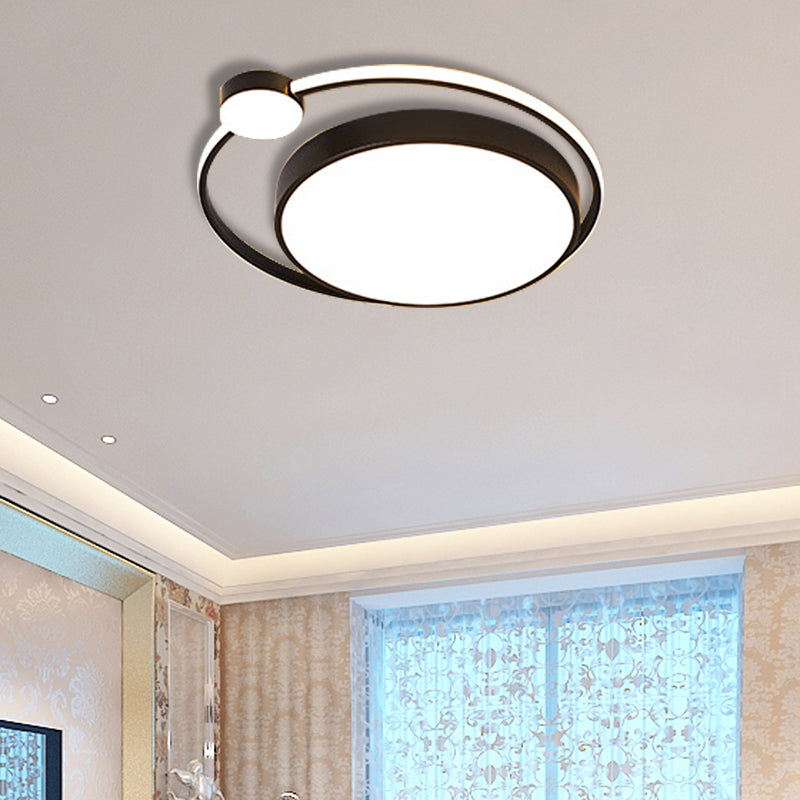 16"/19.5" Ring Flushmount Ceiling Fixture Modern Acrylic 1 Light Flushmount Lighting in White/White with Black White-Black 16" Clearhalo 'Ceiling Lights' 'Close To Ceiling Lights' 'Close to ceiling' 'Flush mount' Lighting' 373080