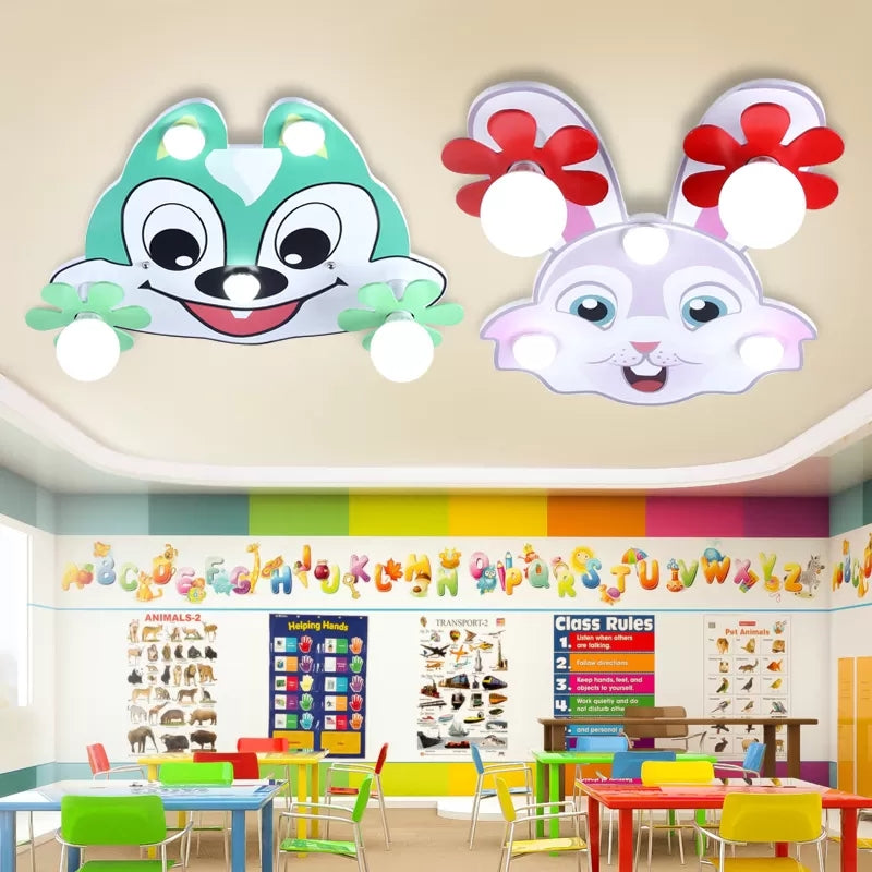 Wood Animal Flush Mount Light 5 Lights Cartoon Ceiling Lamp in Multi-Color for Kid Bedroom Clearhalo 'Ceiling Lights' 'Close To Ceiling Lights' 'Close to ceiling' 'Flush mount' Lighting' 37374