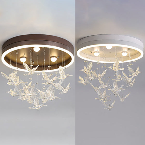 Round Flush Light with Clear Crystal Bird Modern LED Flush Mount Light for Bedroom Clearhalo 'Ceiling Lights' 'Close To Ceiling Lights' 'Close to ceiling' Lighting' 37502