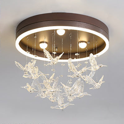 Round Flush Light with Clear Crystal Bird Modern LED Flush Mount Light for Bedroom Brown Clearhalo 'Ceiling Lights' 'Close To Ceiling Lights' 'Close to ceiling' Lighting' 37503
