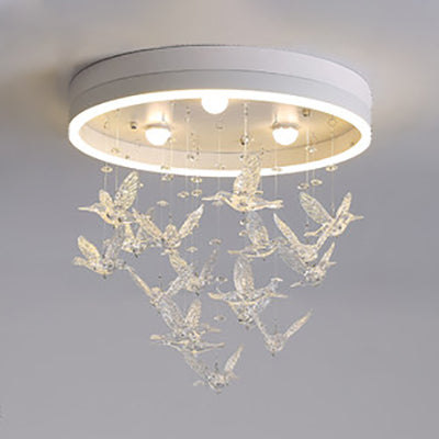 Round Flush Light with Clear Crystal Bird Modern LED Flush Mount Light for Bedroom White Clearhalo 'Ceiling Lights' 'Close To Ceiling Lights' 'Close to ceiling' Lighting' 37505