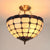 Semi Globe Hanging Chandelier with Hanging Rod Stained Glass Foyer Pendant Light in Blue/Brown Brown Clearhalo 'Ceiling Lights' 'Chandeliers' 'Close To Ceiling Lights' 'Close to ceiling' 'Glass shade' 'Glass' 'Semi-flushmount' 'Tiffany close to ceiling' 'Tiffany' Lighting' 37611