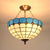 Semi Globe Hanging Chandelier with Hanging Rod Stained Glass Foyer Pendant Light in Blue/Brown Blue Clearhalo 'Ceiling Lights' 'Chandeliers' 'Close To Ceiling Lights' 'Close to ceiling' 'Glass shade' 'Glass' 'Semi-flushmount' 'Tiffany close to ceiling' 'Tiffany' Lighting' 37614