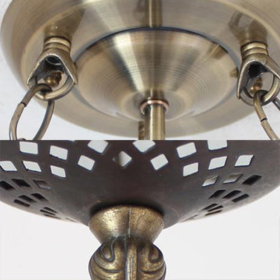 Semi Globe Hanging Chandelier with Hanging Rod Stained Glass Foyer Pendant Light in Blue/Brown Clearhalo 'Ceiling Lights' 'Chandeliers' 'Close To Ceiling Lights' 'Close to ceiling' 'Glass shade' 'Glass' 'Semi-flushmount' 'Tiffany close to ceiling' 'Tiffany' Lighting' 37616