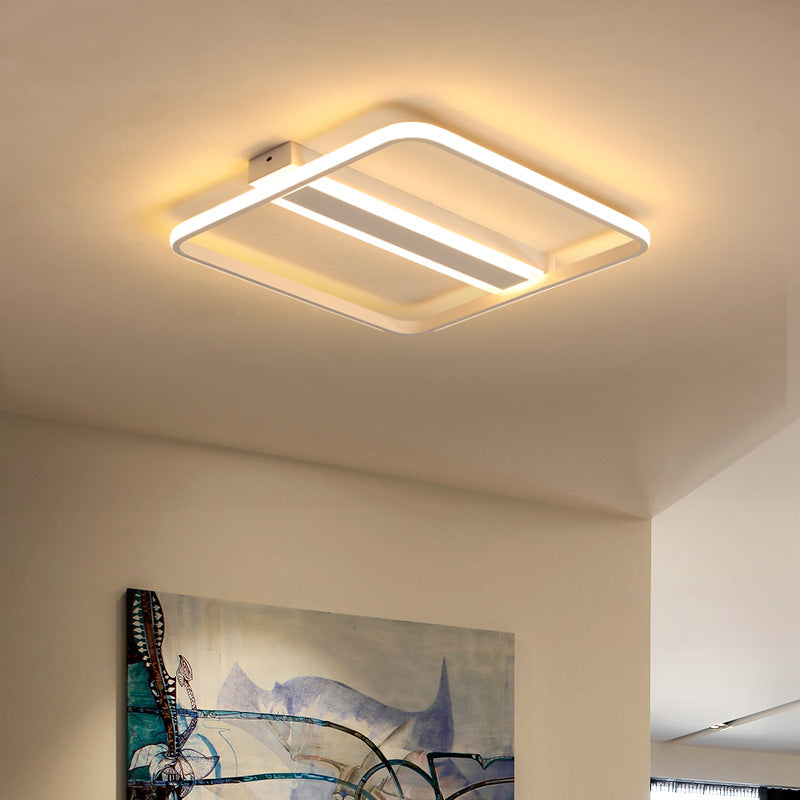 16"/19.5"/23.5" Wide Squared Flushmount Warm/White Light Minimalist Metal Led Flush Ceiling Light with Linear Canopy White Warm Clearhalo 'Ceiling Lights' 'Close To Ceiling Lights' 'Close to ceiling' 'Flush mount' Lighting' 376911