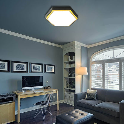 Nordic Hexagon Flushmount Metal Led Black/Green/Grey/White Close to Ceiling Light with Frosted Acrylic Shade, 16"/19.5" Wide Black Clearhalo 'Ceiling Lights' 'Close To Ceiling Lights' 'Close to ceiling' 'Flush mount' Lighting' 376960