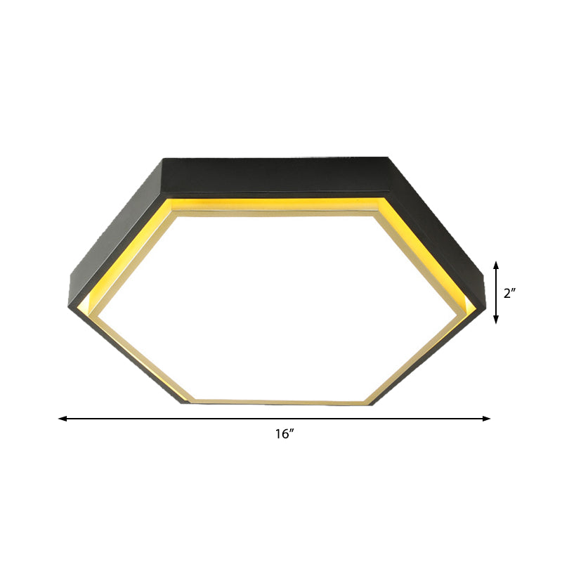 Nordic Hexagon Flushmount Metal Led Black/Green/Grey/White Close to Ceiling Light with Frosted Acrylic Shade, 16"/19.5" Wide Clearhalo 'Ceiling Lights' 'Close To Ceiling Lights' 'Close to ceiling' 'Flush mount' Lighting' 376963
