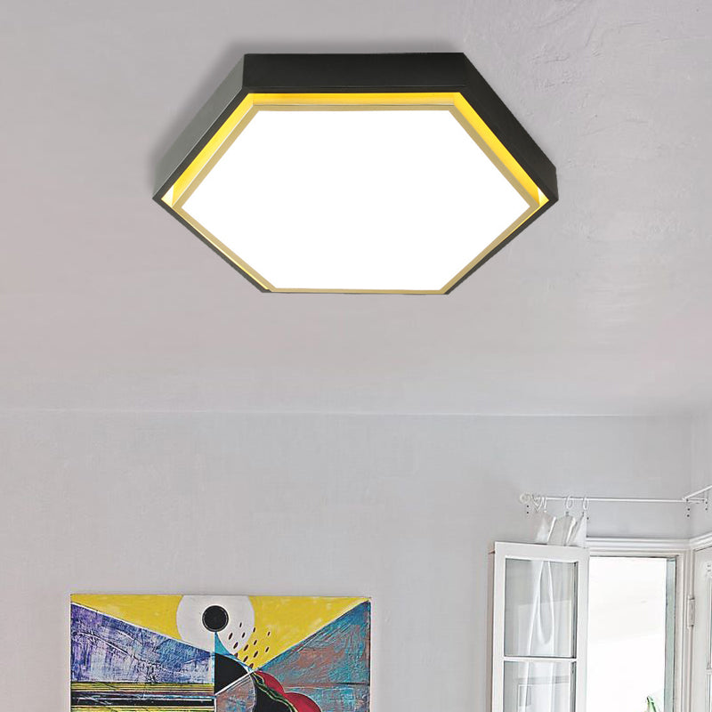 Nordic Hexagon Flushmount Metal Led Black/Green/Grey/White Close to Ceiling Light with Frosted Acrylic Shade, 16"/19.5" Wide Clearhalo 'Ceiling Lights' 'Close To Ceiling Lights' 'Close to ceiling' 'Flush mount' Lighting' 376964