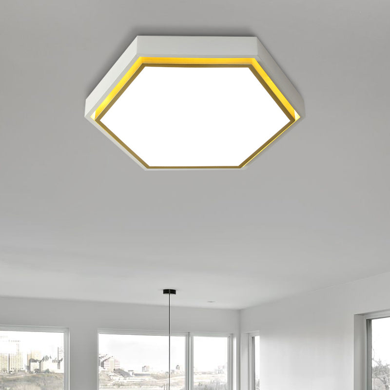 Nordic Hexagon Flushmount Metal Led Black/Green/Grey/White Close to Ceiling Light with Frosted Acrylic Shade, 16"/19.5" Wide Clearhalo 'Ceiling Lights' 'Close To Ceiling Lights' 'Close to ceiling' 'Flush mount' Lighting' 376971